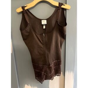 Tissini Women Brown‎ Lace Trim Shapewear Bodysuit Faja  Zip 3XL 2205224